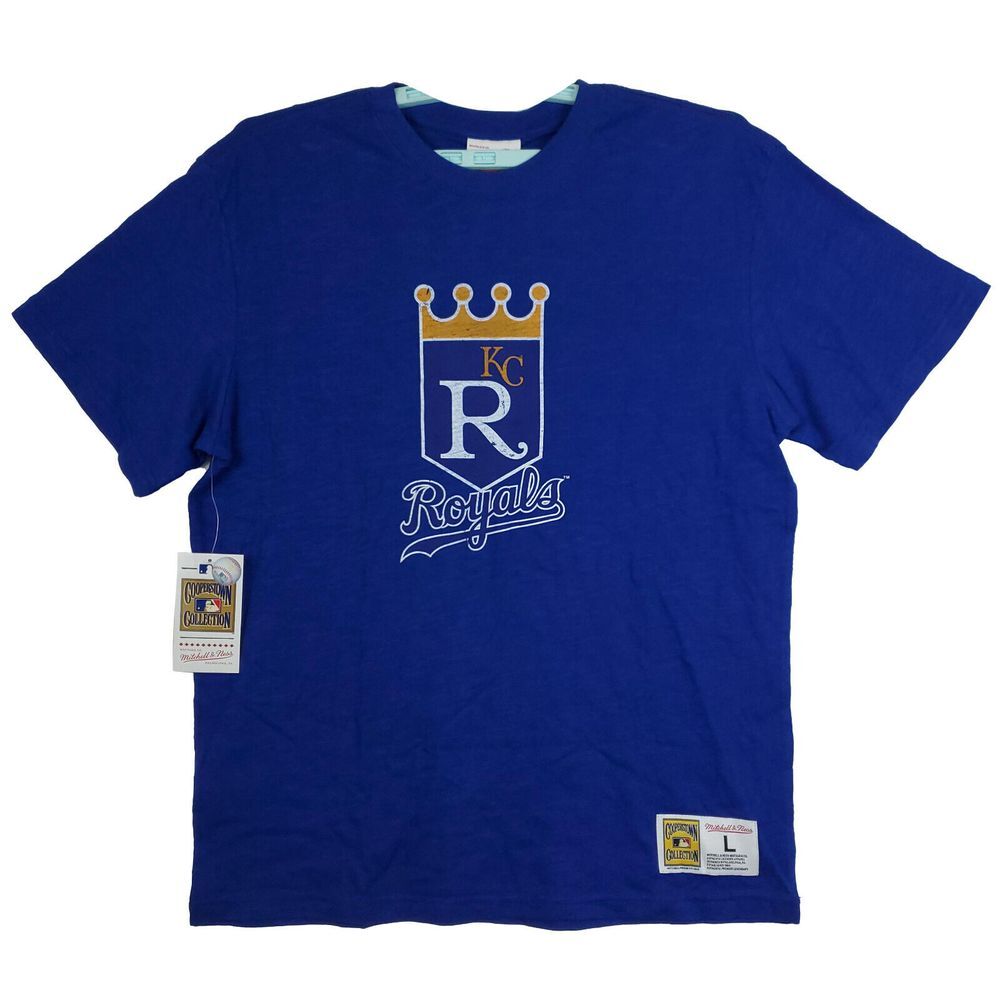 KC Royals Mitchell & Ness MLB L Large Shirt Distressed Logo Blue‎ NWT